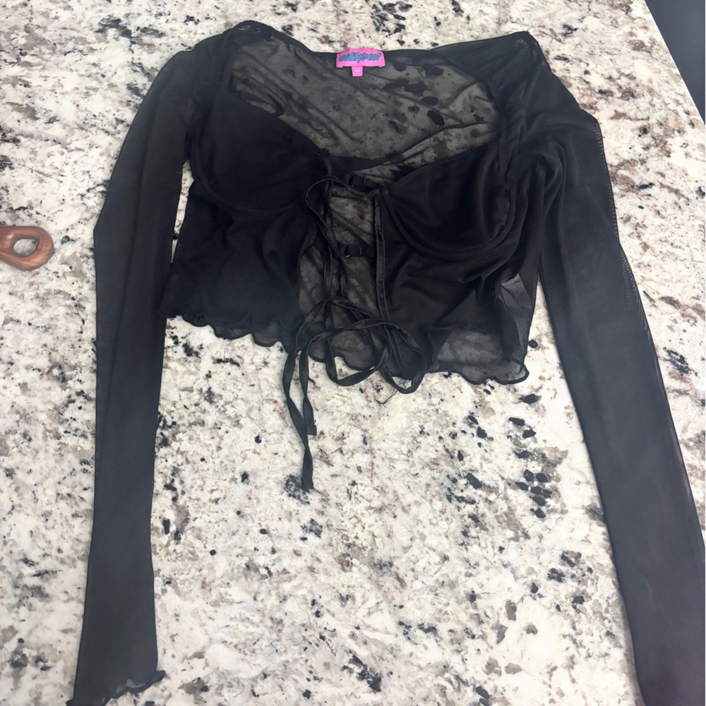 Edikted Black Sheer Long Sleeve Top
